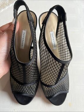 Caparros Black Mesh Slingback Peep-Toe Mules